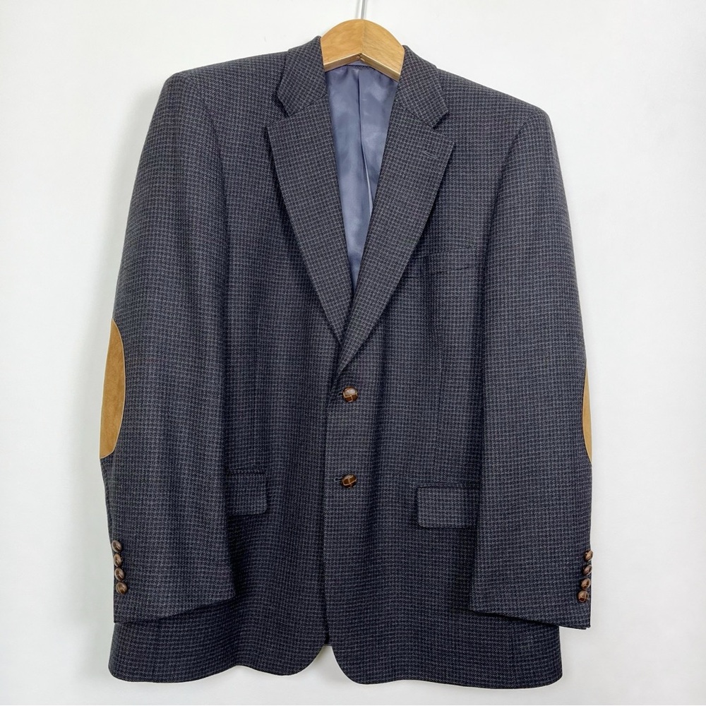 Classic Grey 100% Wool Sport Coat Elbow Patches Notched Lapels‎ Size 44R